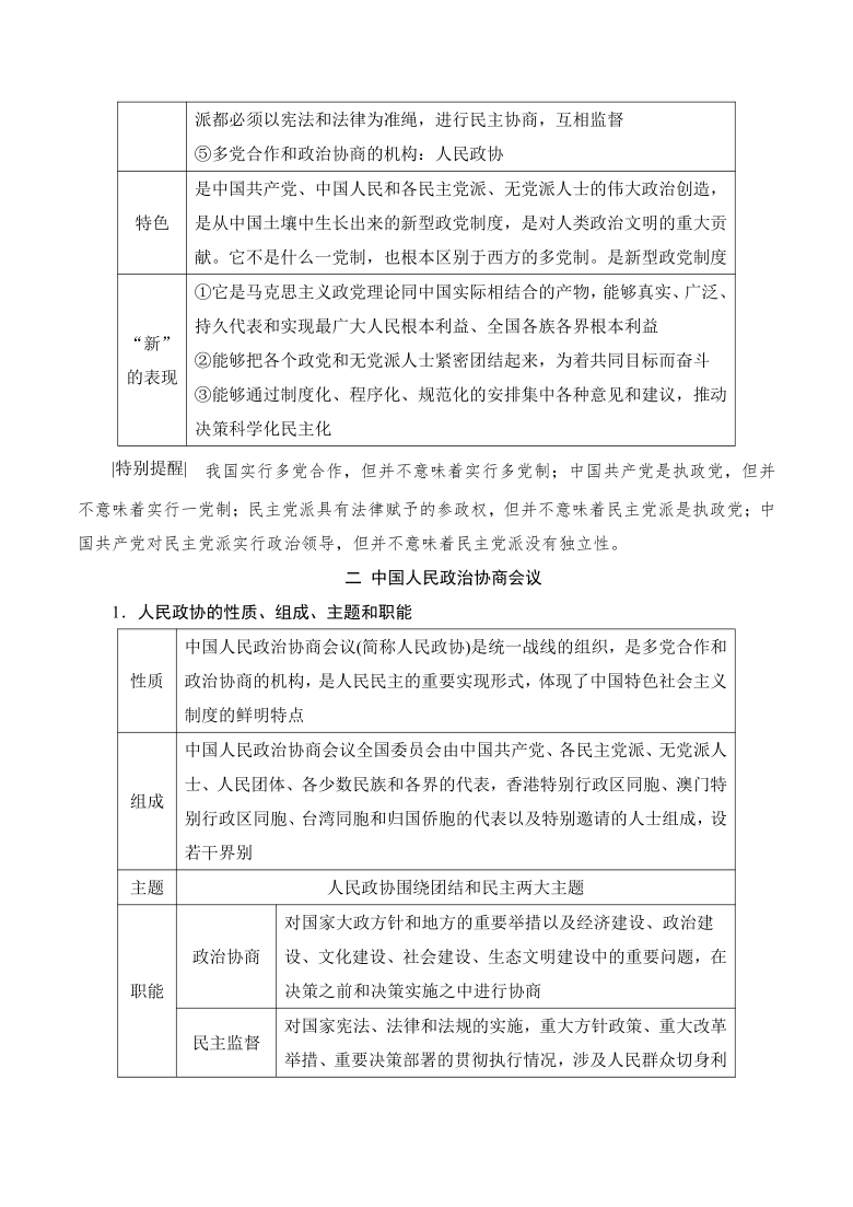 第七课 中国共产党领导的多党合作和政治协商制度 导学案（含思维导图+易混易错）-2020-2021学年高中政治人教版必修二（含答案）