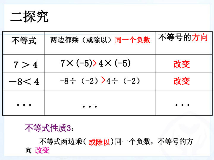 人教版七年级数学下册9．1．2不等式的性质课件（20张PPT）