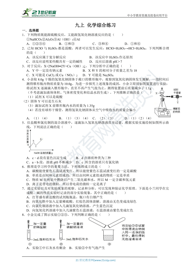 【备考2021】华师大版中考科学三轮冲刺综合练习：化学部分（含解析）