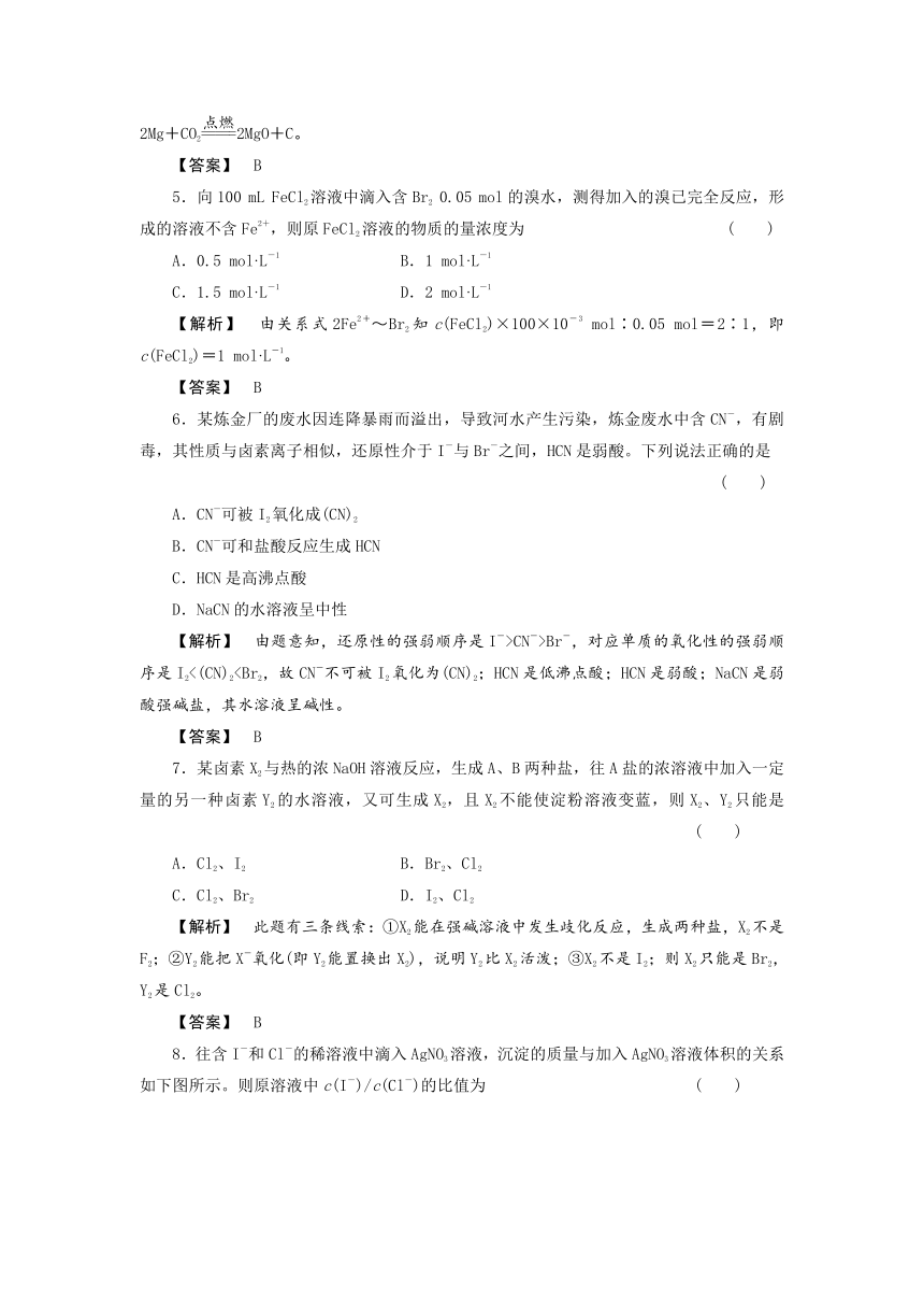 青海省2012届高三化学复习课时训练：第4章 卤素 综合测试