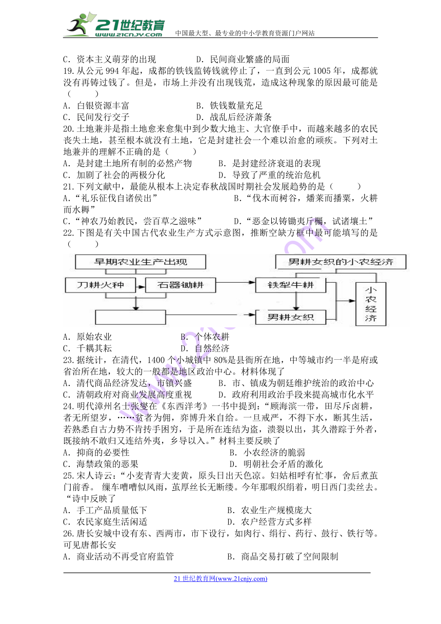 福建省莆田市第二十四中学2017-2018学年高一下学期期中考试 历史 Word版含答案