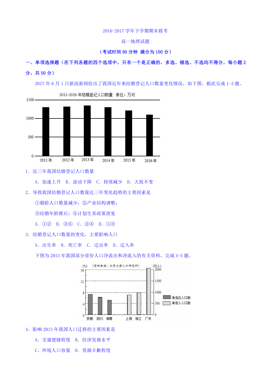 河南省商丘市九校2016-2017学年高一下学期期末联考地理试题 Word版含答案