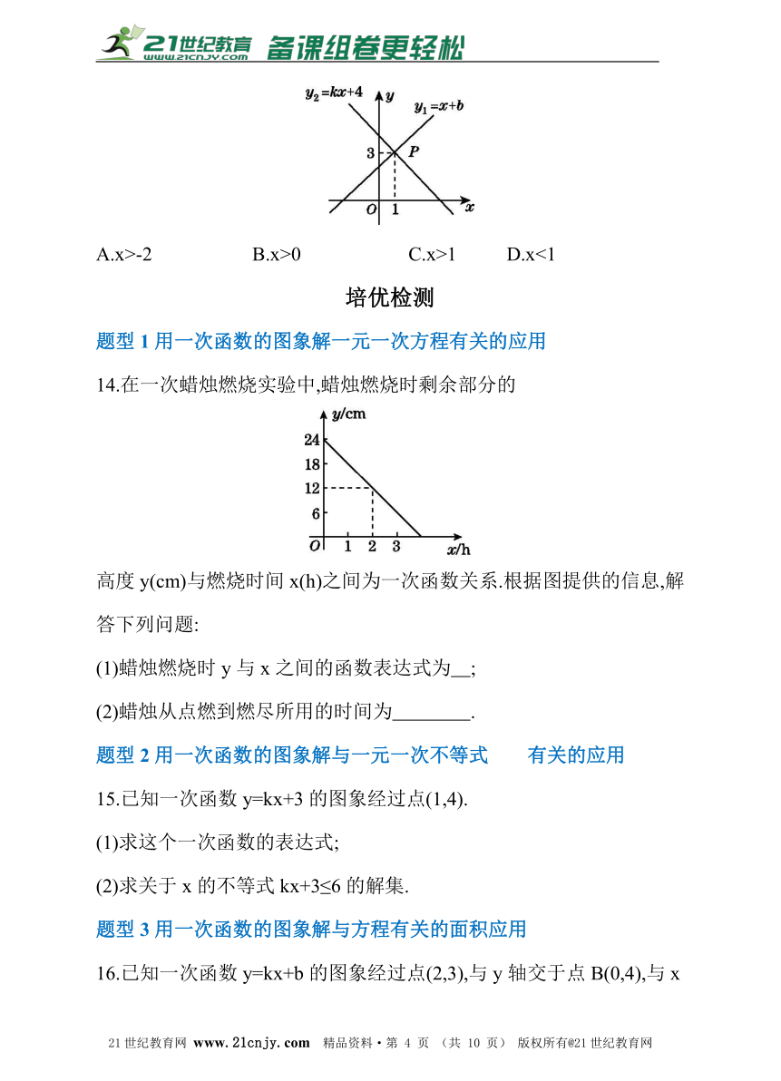 第二章 第五节 一元一次不等式与一次函数同步练习