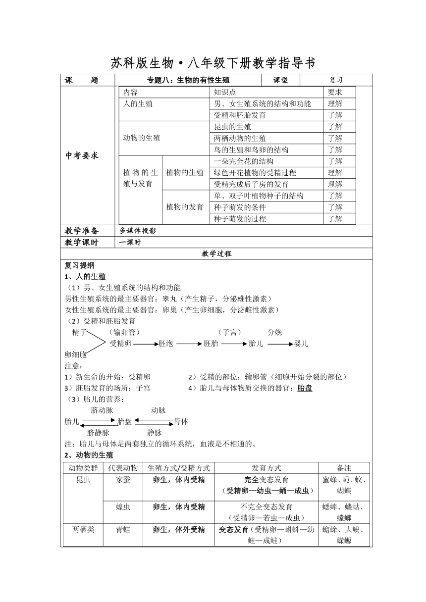 专题八：生物的有性生殖学案（无答案）