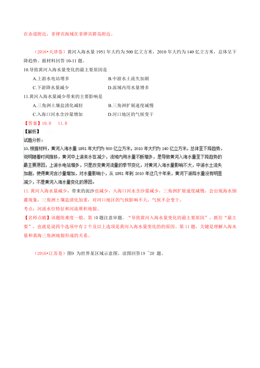 2016年高考地理真题分类汇编 专题03 地球上的水 Word版含解析