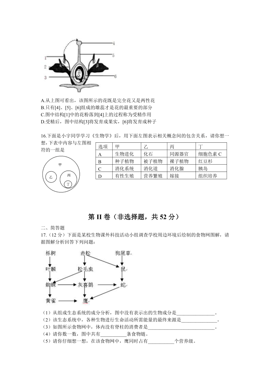 四川省内江市2016年中考生物试题（word版，有答案）