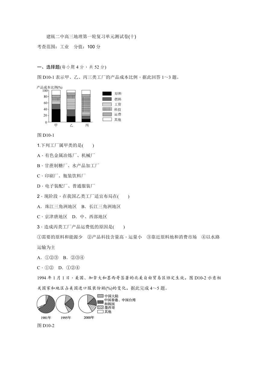 2017届福建省建瓯市第二中学高考地理一轮单元测试题：测试题10