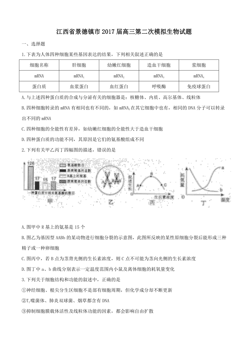 江西省景德镇市2017届高三第二次模拟生物试题