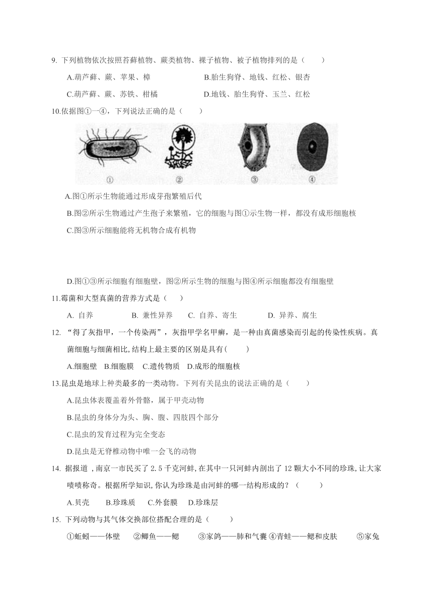 北京市丰台区长辛店第一中学2017-2018学年八年级下学期期中考试生物试题（Word版，含答案）