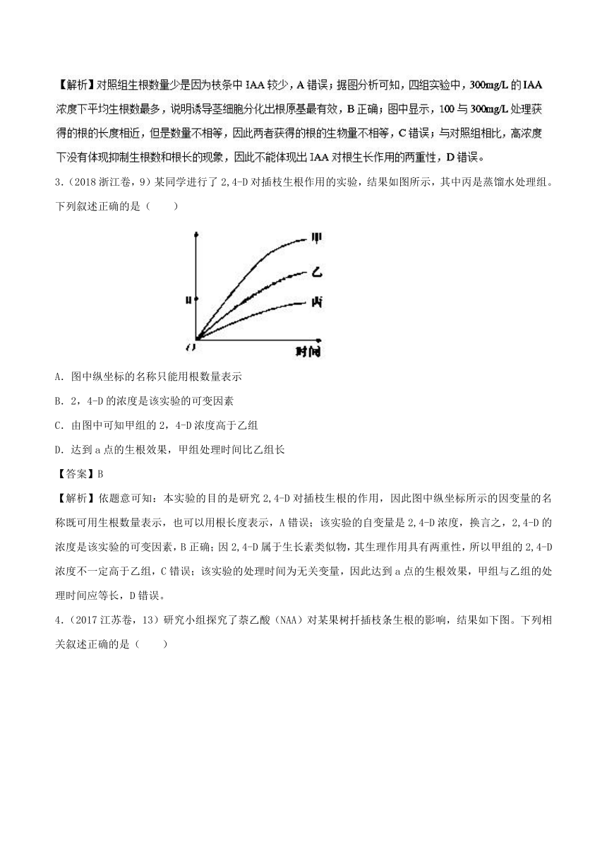 3年高考2年模拟1年备战2019高考生物专题29+生长素的发现及其生理作用