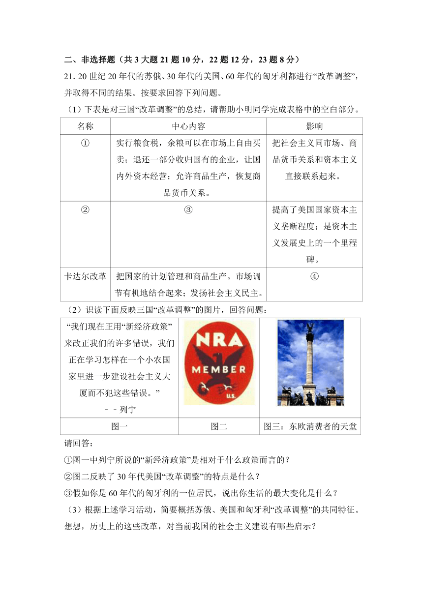 山东省菏泽市曹县博宇中学2017届九年级（上）月考历史试卷（12月份）（解析版）