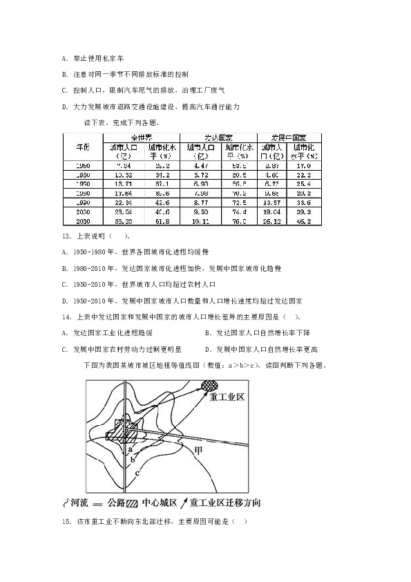 第二章  城市的空间结构与城市化 单元提升训练