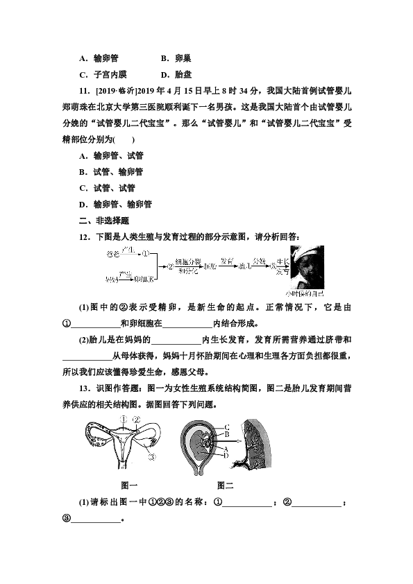 人教版七年級生物下冊第四單元第一章第2節人的生殖同步練習word版含