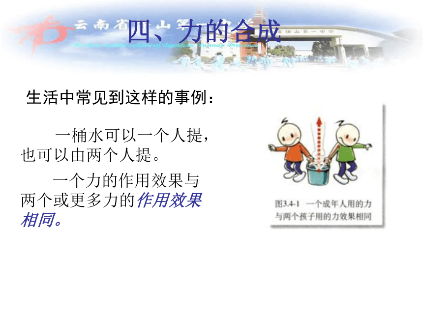云南省保山市第一中学（人教版）高中物理必修1一同步教学课件：3-4力的合成（共17张PPT）