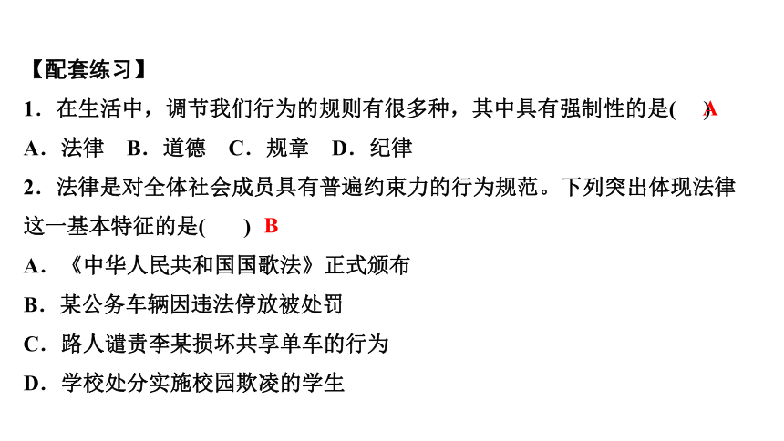 专题一　走进法治天地 练习课件-2021届中考历史与社会一轮复习（金华专版）（43张PPT）