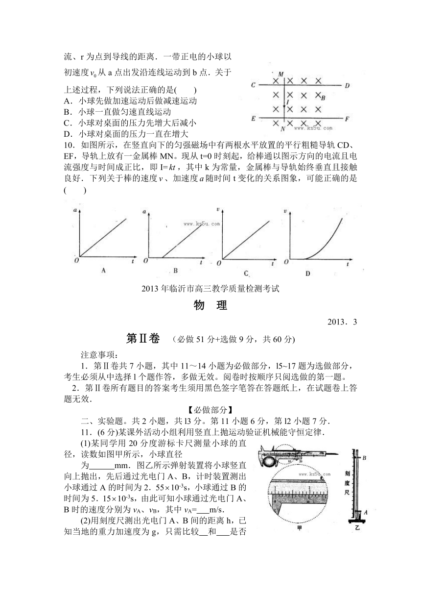 山东省临沂市2013届高三3月教学质量检测考试（一模）物理试题（无答案）