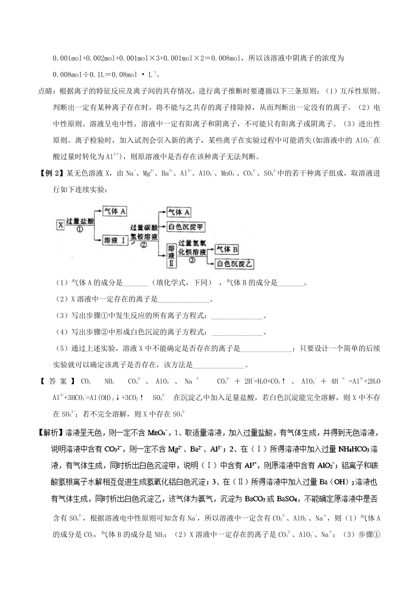 2018年高考化学备考中等生百日捷进提升系列（技能方法）专题18+以离子性质为基础的无机推断题