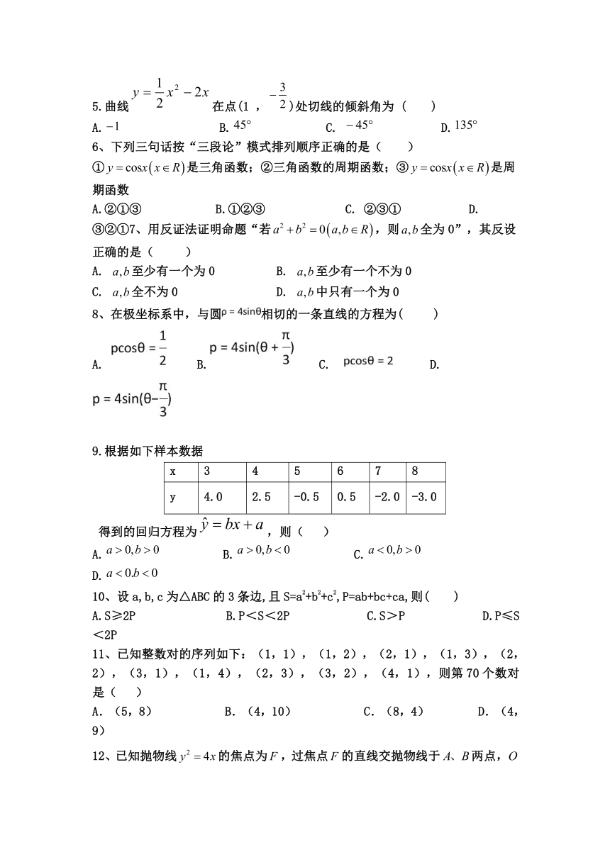 山西省应县一中2016-2017学年高二6月月考数学（文）试卷