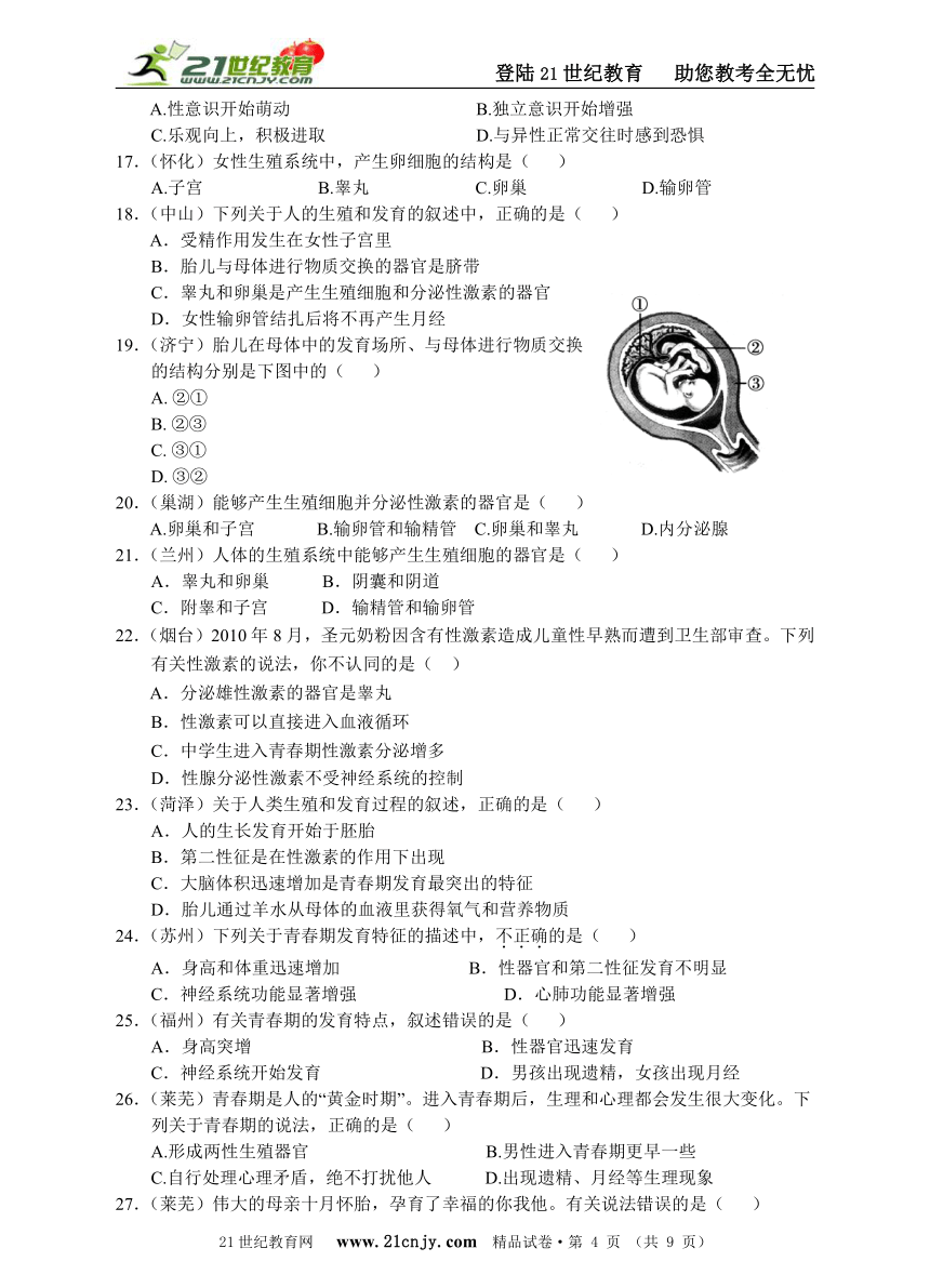 满分科学考点分类汇编之八：人类的生殖与发育