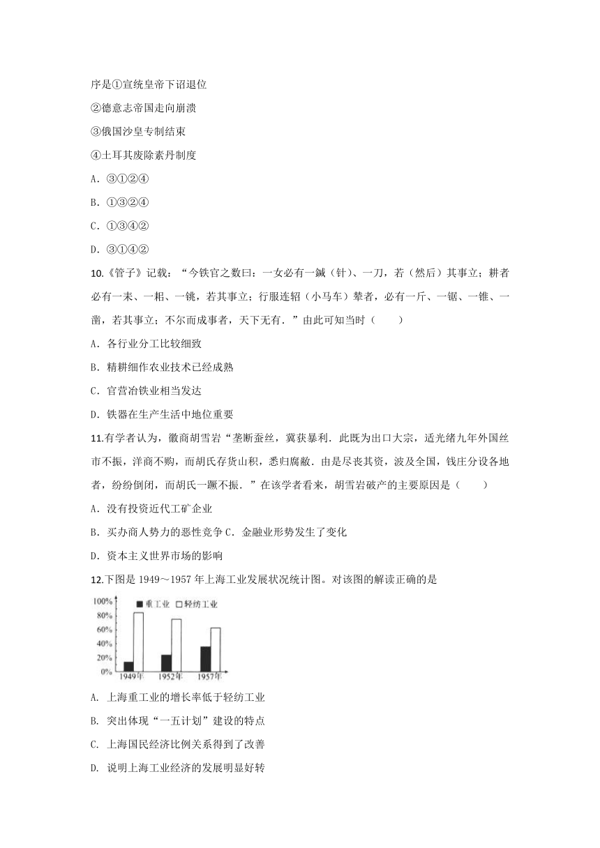 山东省枣庄五中2017届高三4月阶段性自测历史试卷