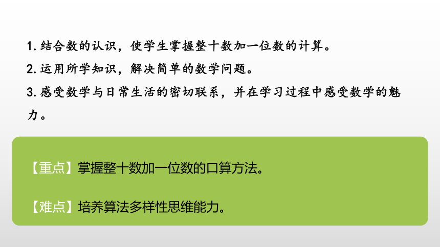 人教版 一年级下册第4单元100以内数的认识 整十数加一位数和相应的减法课件（24张PPT)