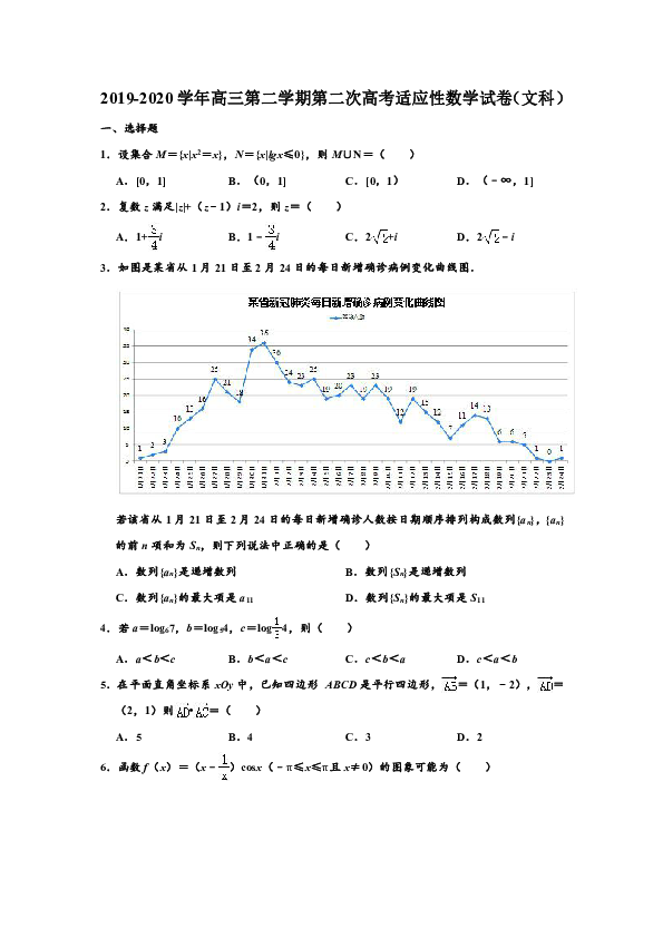 2019-2020学年福建省漳州市高三第二学期第二次高考适应性（文科）数学试卷 含解析