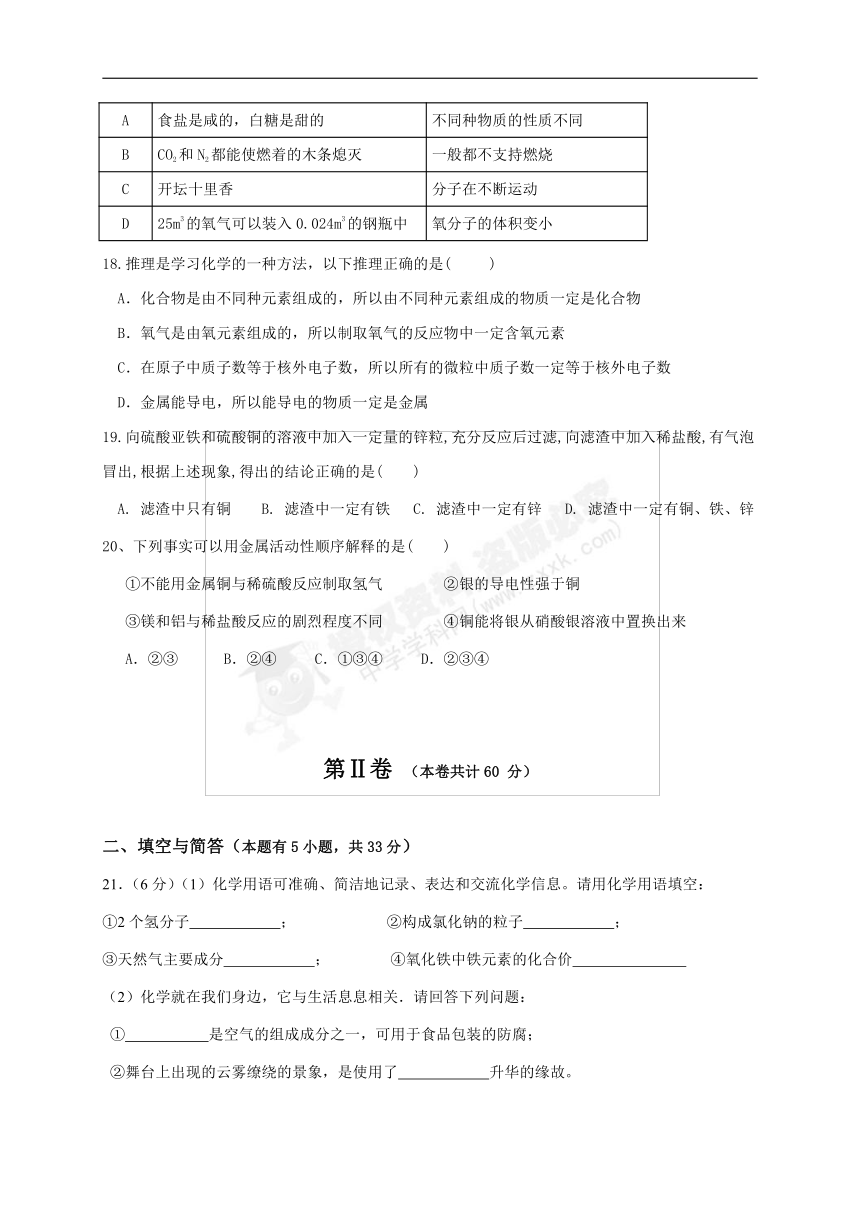 广东省深圳市17所名校2016届九年级下学期联考化学试题