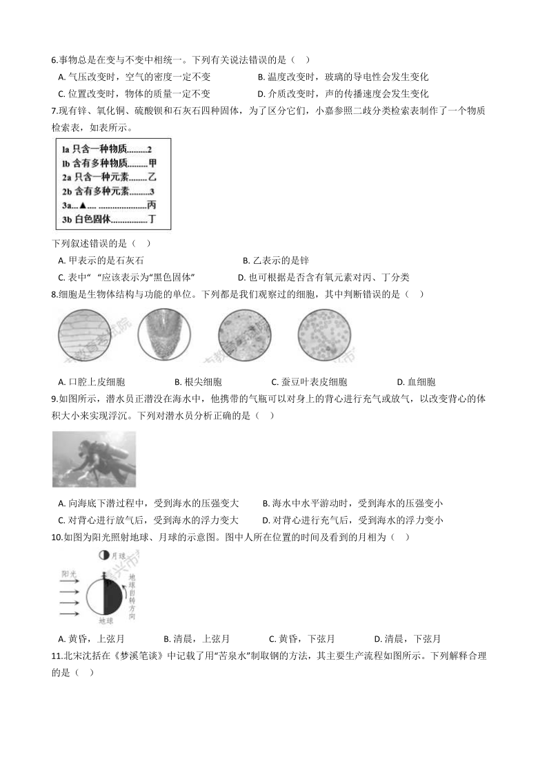 2021年浙江省初中毕业生学业水平考试（嘉兴卷）科学试题卷（word版 含解析）