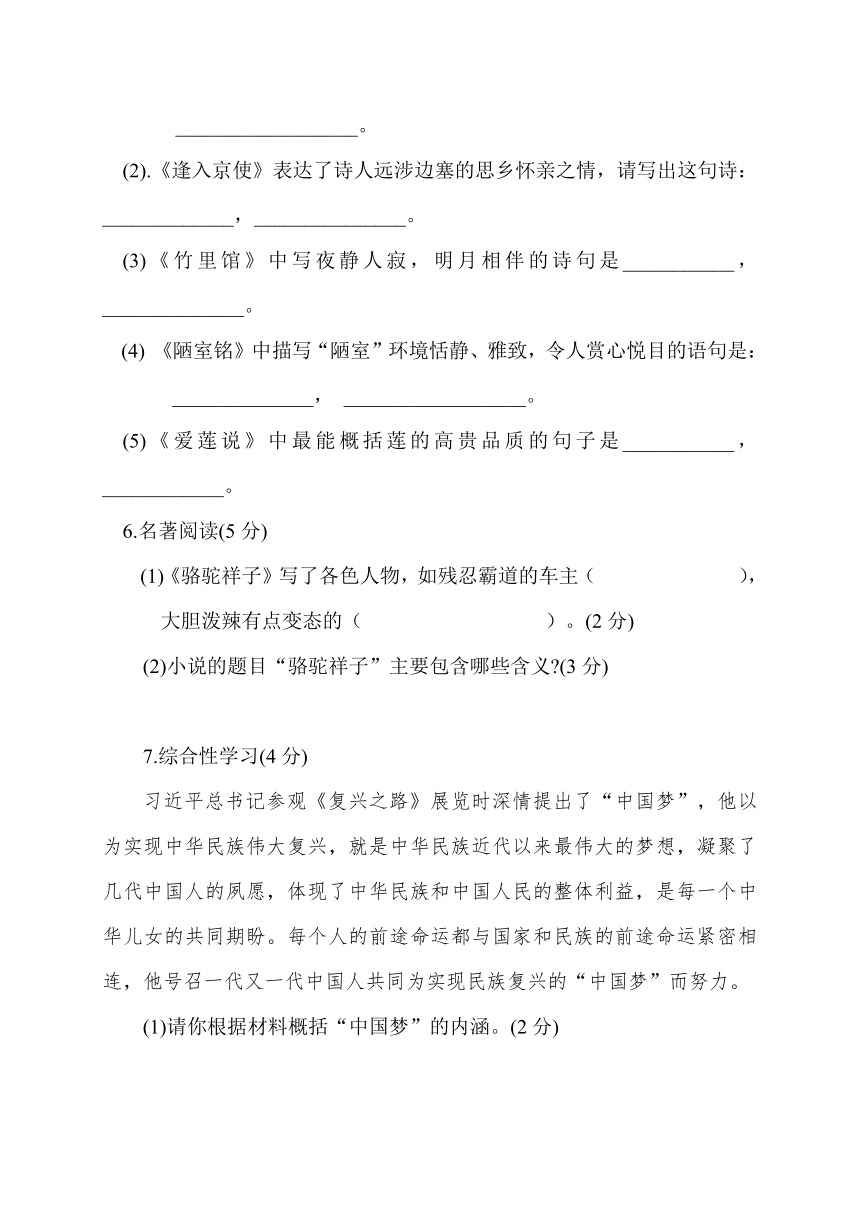 河南省濮阳经济技术开发区第三初级中学2017-2018学年七年级下学期期中考试语文试题