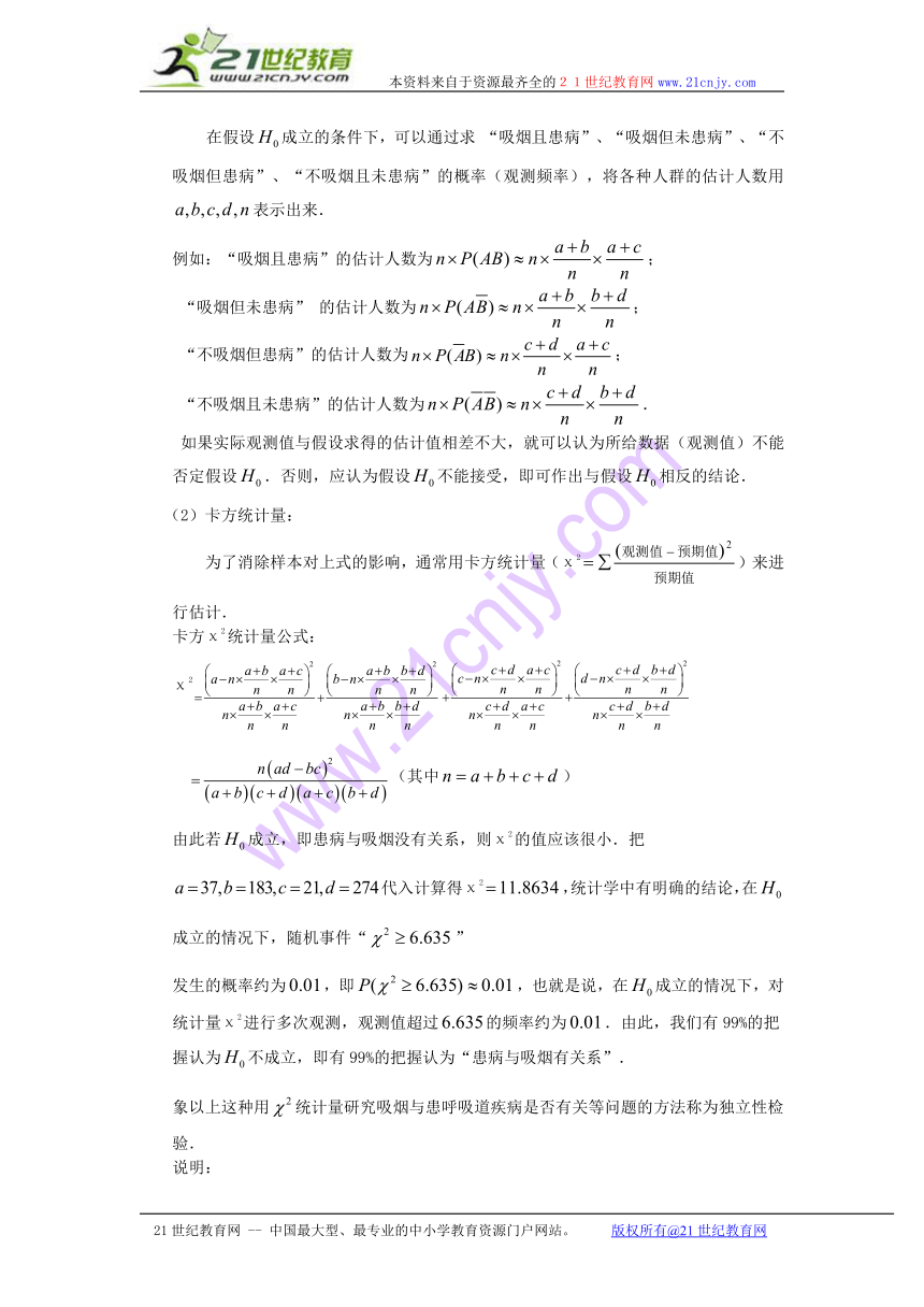 （苏教版选修2-3）数学：3.1《独立性检验》教案1