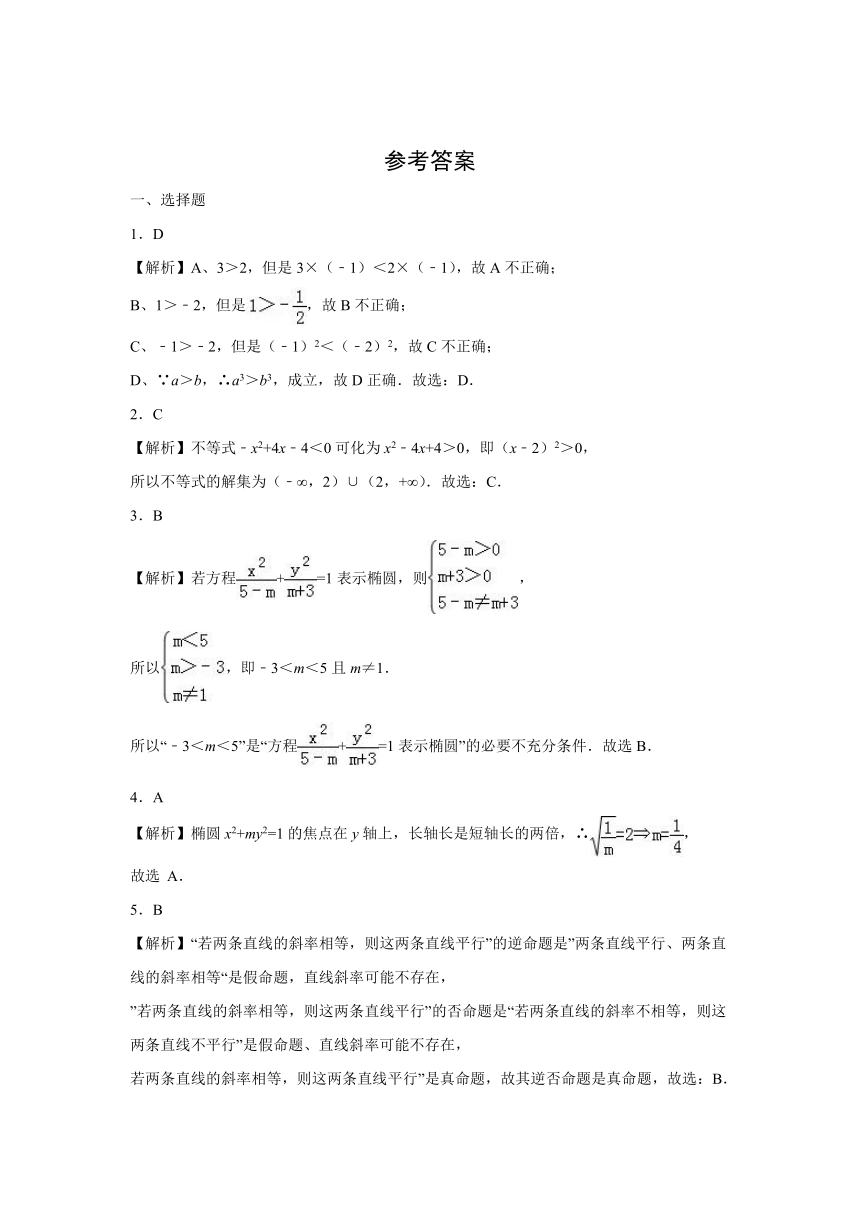 福建省福州市文博中学2016-2017学年高二（下）期中数学试卷（文）word版及答案