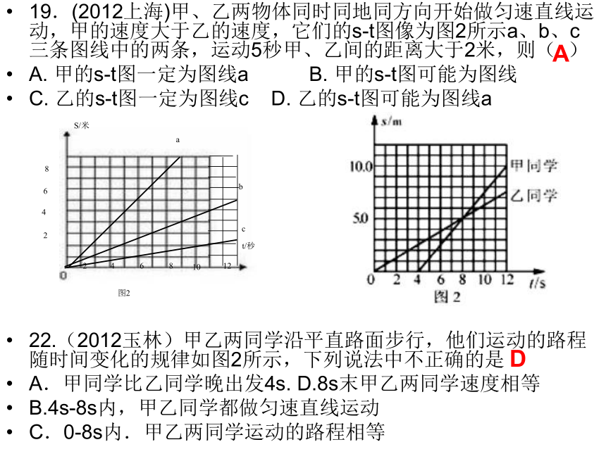 2012科学中考试题汇编——运动与力