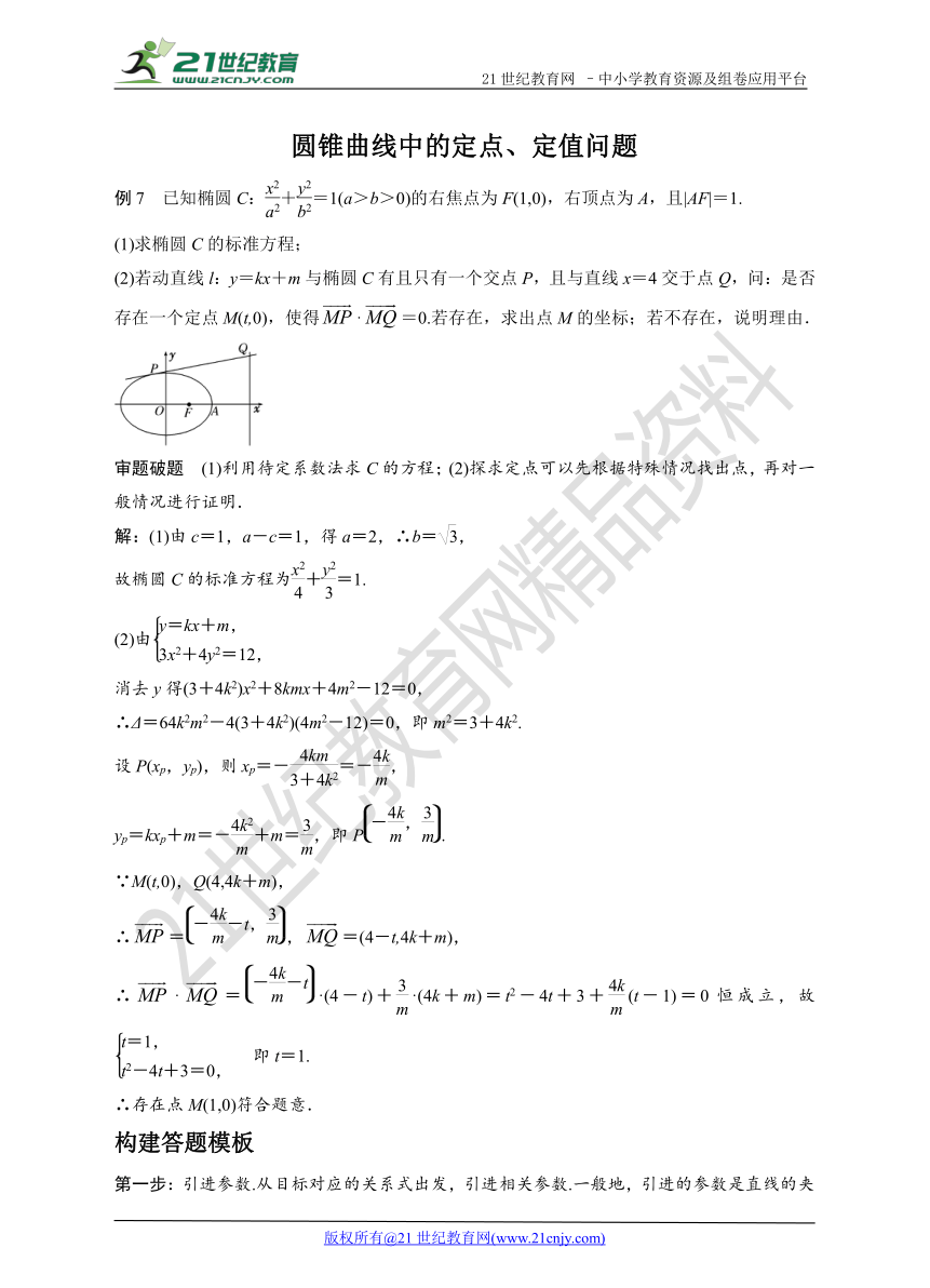 2018高考数学答题模板--圆锥曲线中的定点、定值问题（学案）