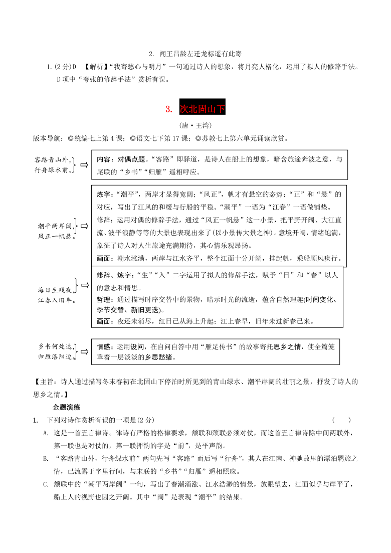 统编版语文二轮专题：中考课标40首古诗词曲鉴赏金题精练（含答案）