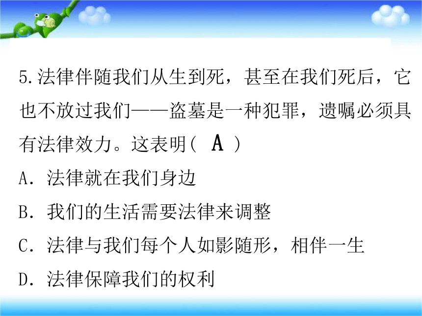 人教版《道德与法治》七年级下册：第九课 法律在我们身边 习题课件(共28张PPT)