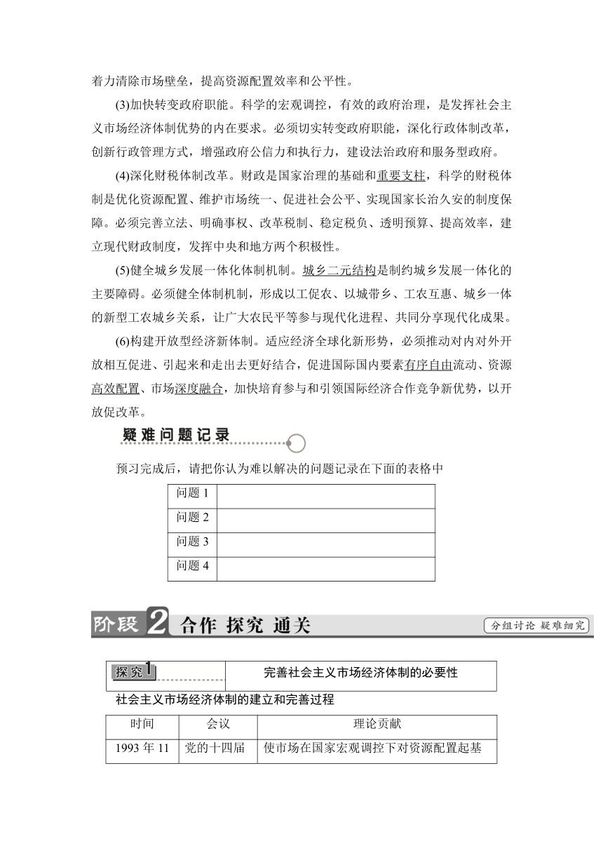 专题五 4　完善社会主义市场经济体制学案