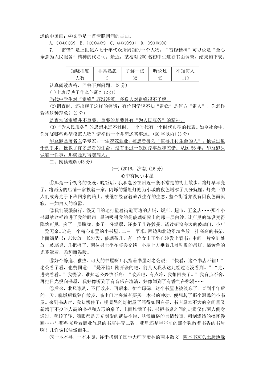 2017春八年级语文下册 第四单元综合检测题（含答案）