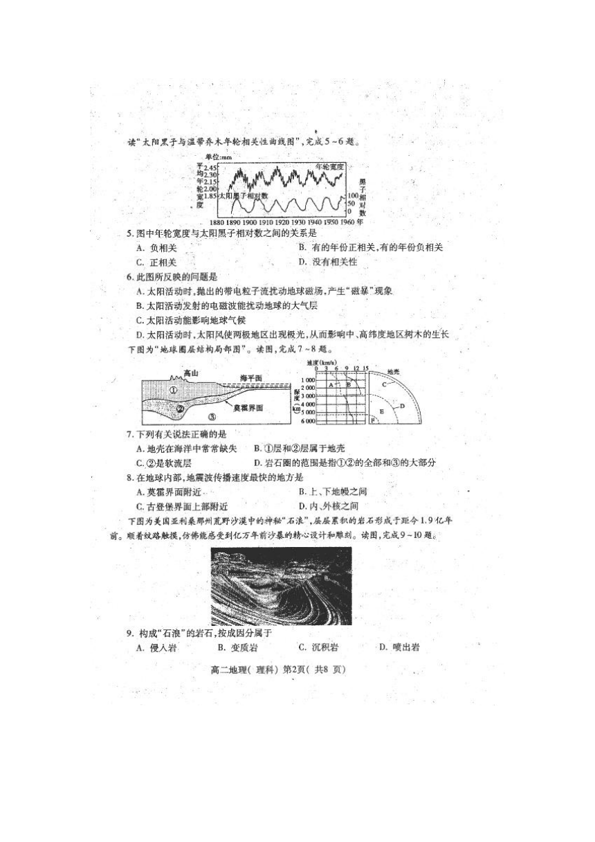 山东省莱山一中2017-2018学年高二下学期期中检测（理科）地理试卷（扫描版）