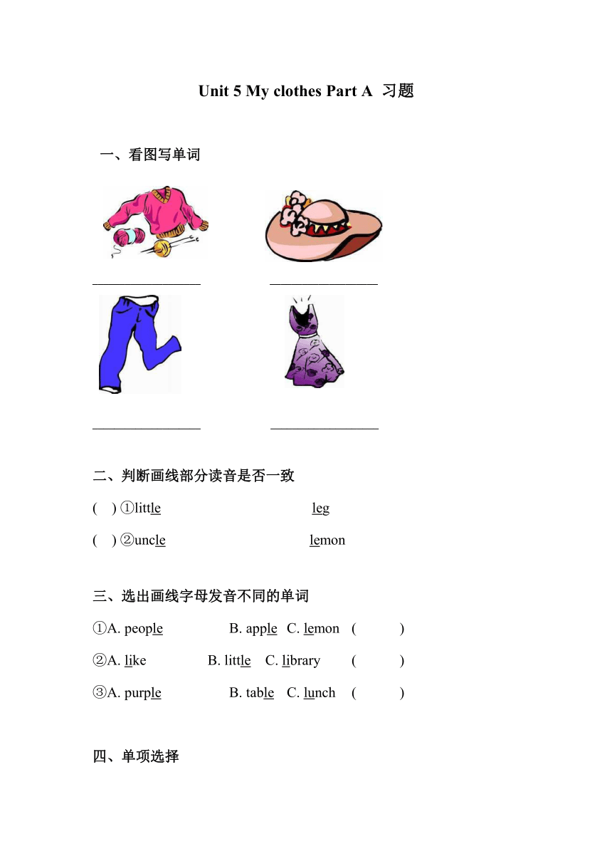 Unit 5 My clothes Part A  同步练习（无答案）