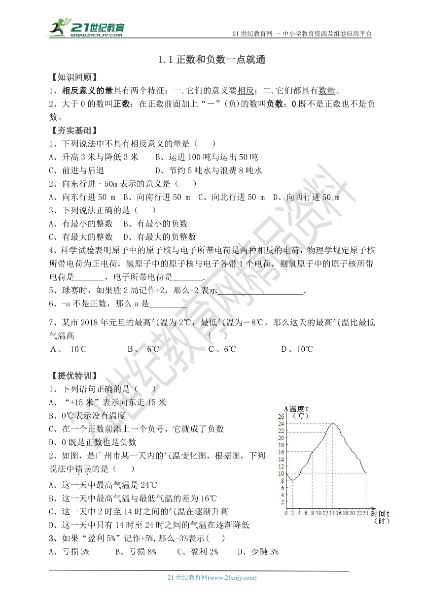 1.1正数和负数一点就通（知识回顾+夯实基础+提优训练+中考链接+答案）