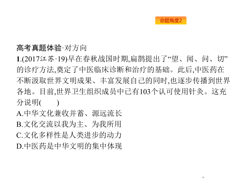 2019年高考政治专题复习课件：专题十一中华文化与民族精神（含最新2018高考真题）