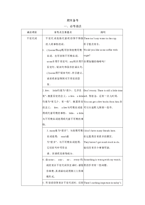 八年级上册期末备考资料（语法+短语+句型）