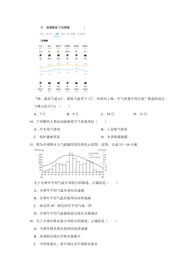 2020-2021学年天津市滨海新区七年级（上）期末地理试卷 （word，解析版）