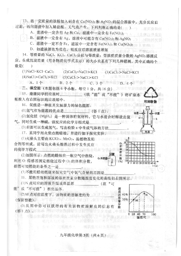 河南省镇平县2020届九年级模拟试卷化学试题（三）（扫描版 含答案）
