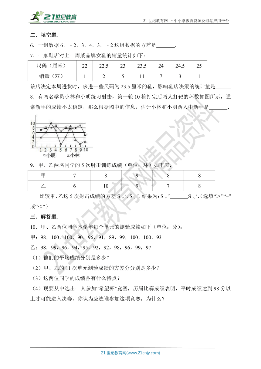 6.2 方差（同步练习）