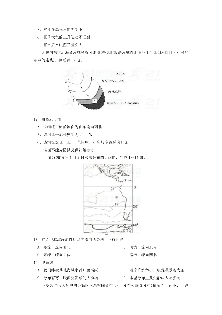 衡水金卷2018届高三一轮复习地理·地球上的水 单元检测卷四 Word版含答案