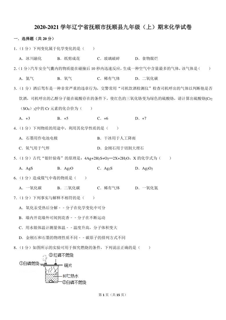 2020-2021学年辽宁省抚顺市抚顺县九年级（上）期末化学试卷（解析版）