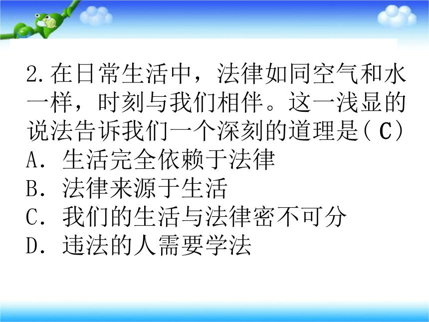 人教版《道德与法治》七年级下册：第九课 法律在我们身边 习题课件(共28张PPT)