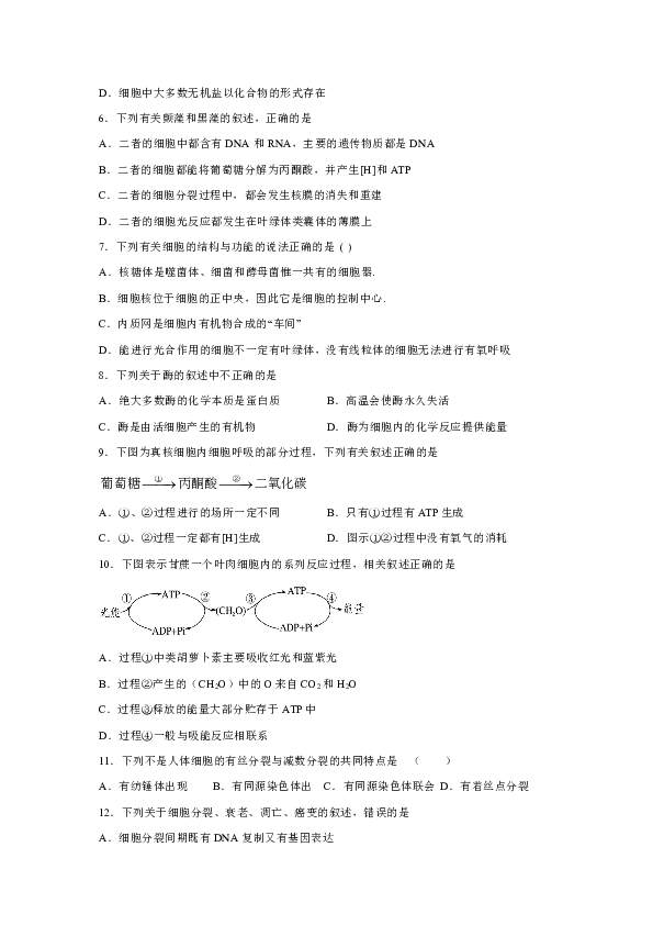 云南省陆良县第八中学2019-2020学年高二上学期期末考试生物试题