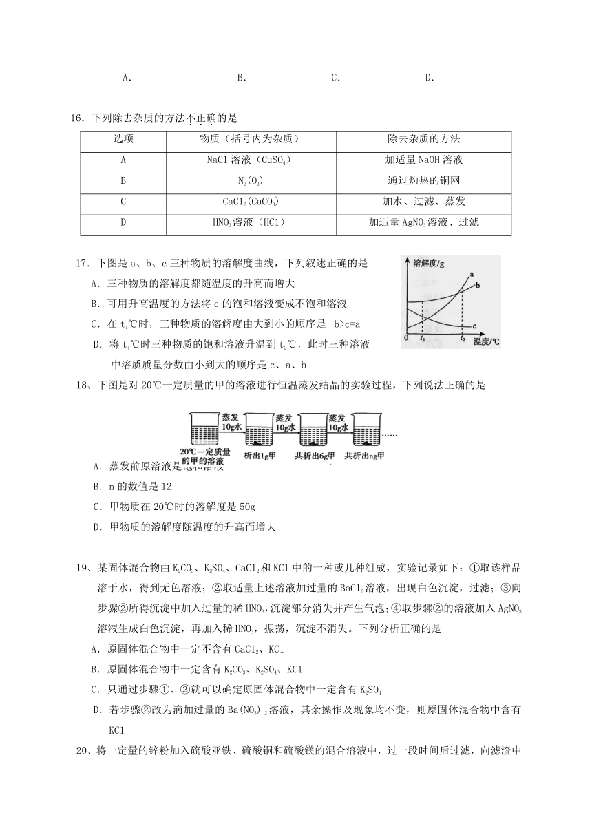 云南省普洱市2017届九年级化学第二次模拟试题